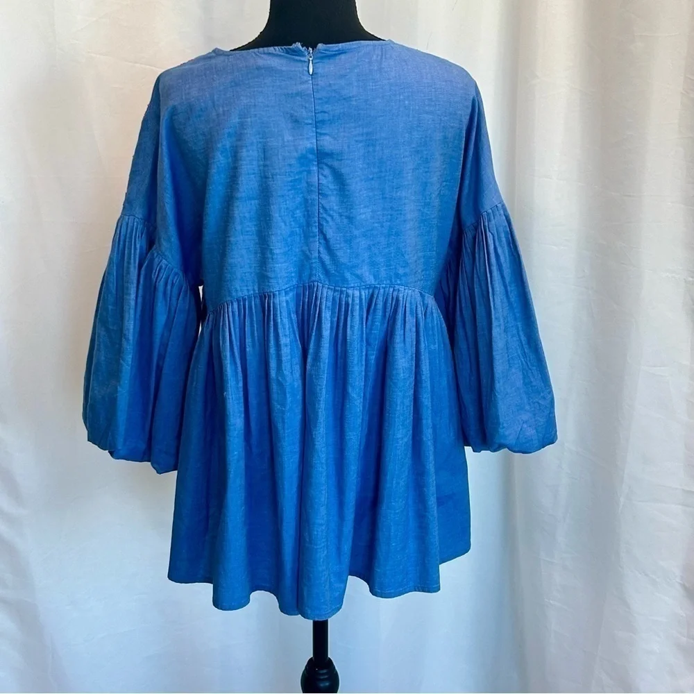 Anthropologie Hemant & Nandita Women's blue red Embroidered Lianna Top Blouse S - Picture 7 of 14